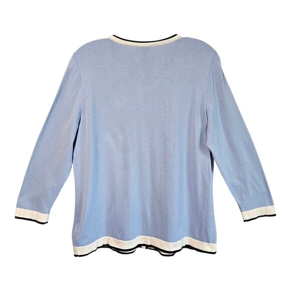 TALBOTS Women M Charming Cardigan Sweater Button Up Blue White 3/4 Sleeve 38" - Picture 6 of 7